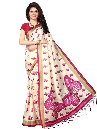 conversational printed cream saree with blouse - 15611822 - Very Small Image - 1