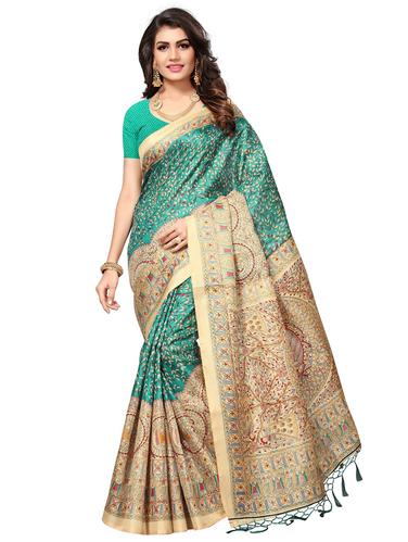 contrast border madhubani printed saree with blouse - 15611827 - Very Small Image - 1