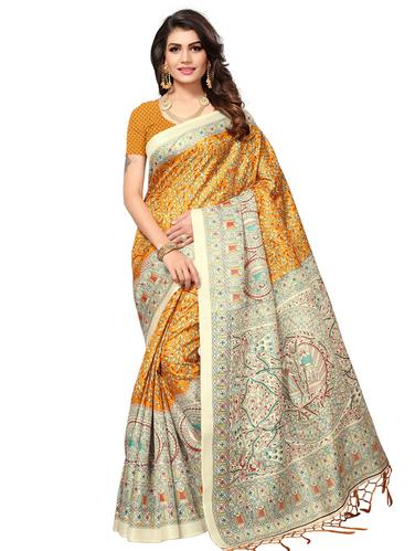 contrast border madhubani printed saree with blouse - 15611828 - Very Small Image - 1