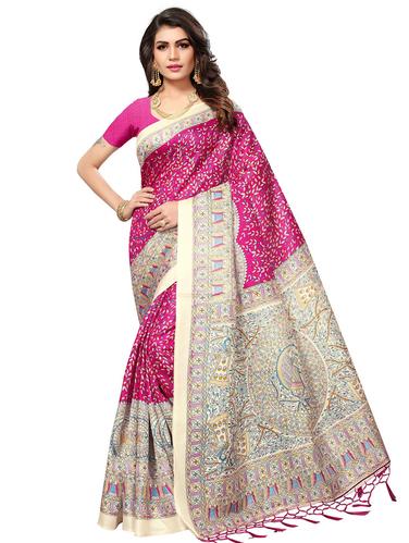 contrast border madhubani printed saree with blouse - 15611829 - Very Small Image - 1