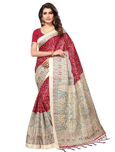 contrast border madhubani printed saree with blouse - 15611830 - Very Small Image - 1