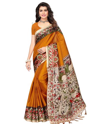 kalamkari printed border saree with blouse - 15611832 - Very Small Image - 1