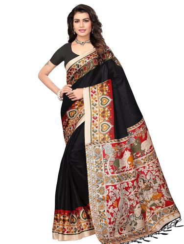 kalamkari printed border saree with blouse - 15611833 - Very Small Image - 1