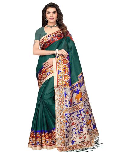 kalamkari printed border saree with blouse - 15611834 - Very Small Image - 1