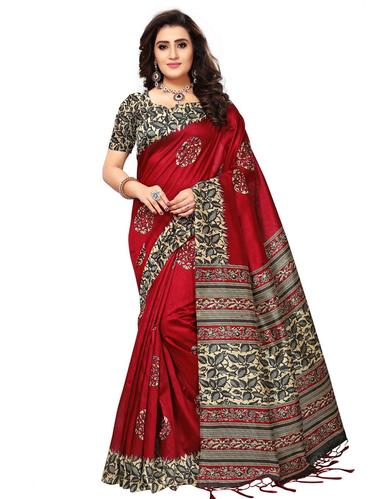 kalamkari printed red saree with blouse - 15611835 - Very Small Image - 1