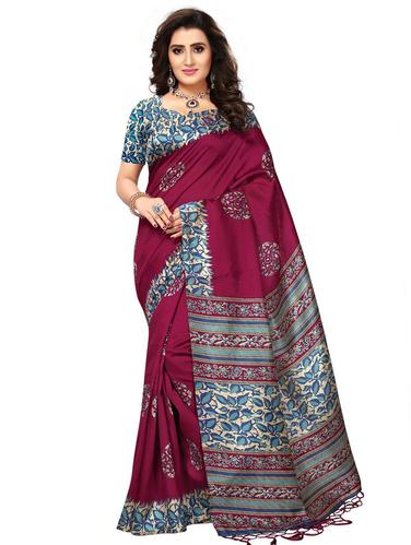 kalamkari printed magenta saree with blouse - 15611836 - Very Small Image - 1