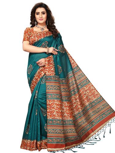 kalamkari printed green saree with blouse - 15611837 - Very Small Image - 1