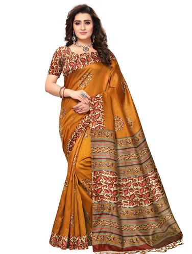 kalamkari printed mustard saree with blouse - 15611838 - Very Small Image - 1