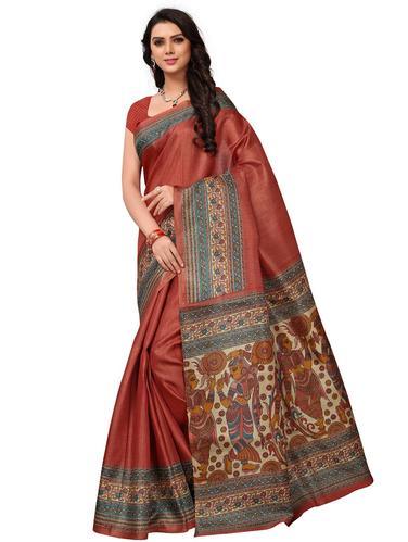 kalamkari printed border saree with blouse - 15611840 - Very Small Image - 1