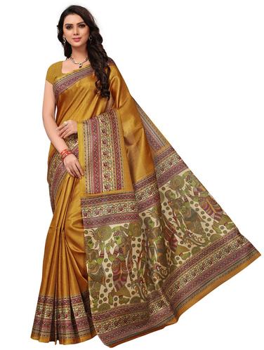 kalamkari printed border saree with blouse - 15611841 - Very Small Image - 1