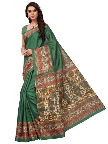 kalamkari printed border saree with blouse - 15611842 - Very Small Image - 1