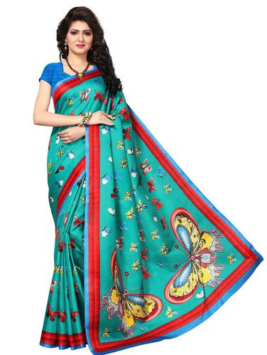 conversational printed turquoise saree with blouse - 15611853 - Very Small Image - 1
