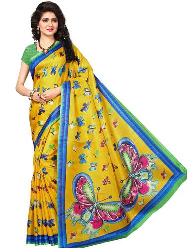 conversational printed yellow saree with blouse - 15611855 - Very Small Image - 1