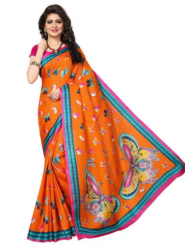 conversational printed orange saree with blouse - 15611856 - Very Small Image - 1