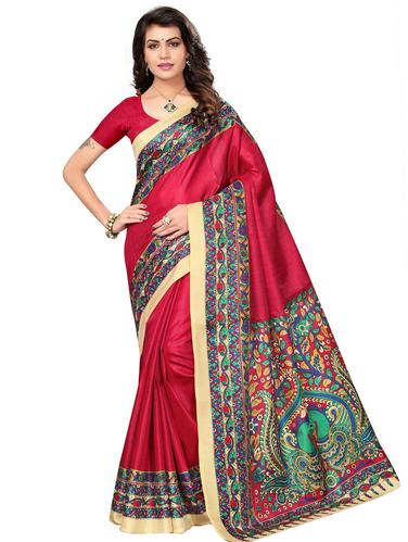 kalamkari printed border saree with blouse - 15611859 - Very Small Image - 1