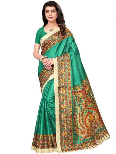 kalamkari printed border saree with blouse - 15611860 - Very Small Image - 1