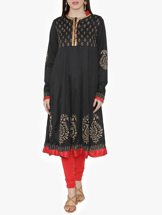 Block print chudidar sleeves kurta - 15611863 - Zoom Image - 1