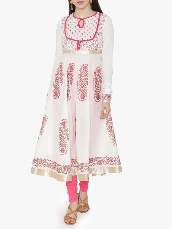 A-line block print kurta - 15611865 - Zoom Image - 1