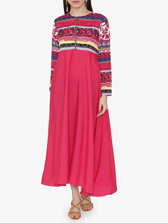 Zipper detail printed yoke kurta - 15611872 - Zoom Image - 1