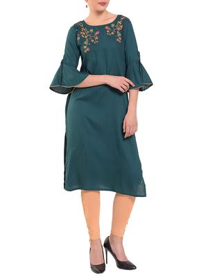Teal embroidered bell sleeves kurta - 15612050 - Standard Image - 1
