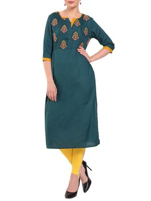 Teal embroidered straight kurta - 15612051 - Standard Image - 1