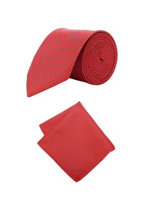 red microfiber tie with pocketsquare - 15612092 - Standard Image - 1