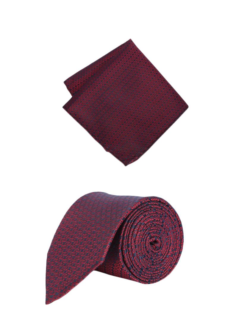 red microfiber tie with pocketsquare - 15612100 - Zoom Image - 1