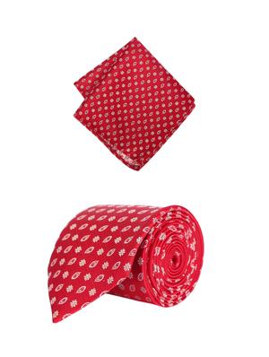 red microfiber tie with pocketsquare - 15612104 - Standard Image - 1