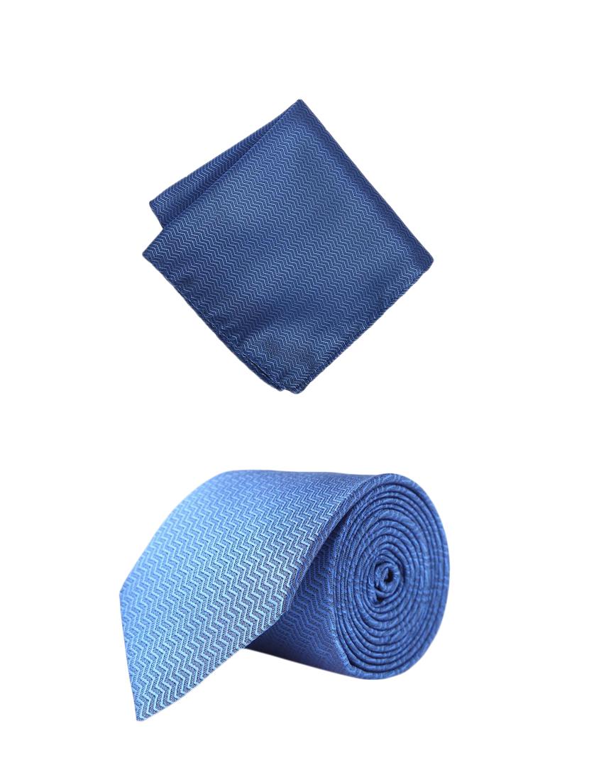 blue microfiber tie with pocket square - 15612105 - Zoom Image - 1
