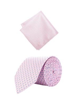 pink microfiber tie with pocketsquare - 15612116 - Standard Image - 1