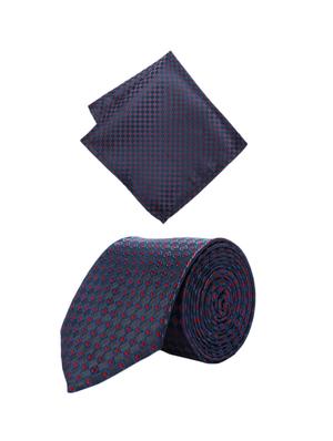 blue microfiber tie with pocket square - 15612117 - Standard Image - 1