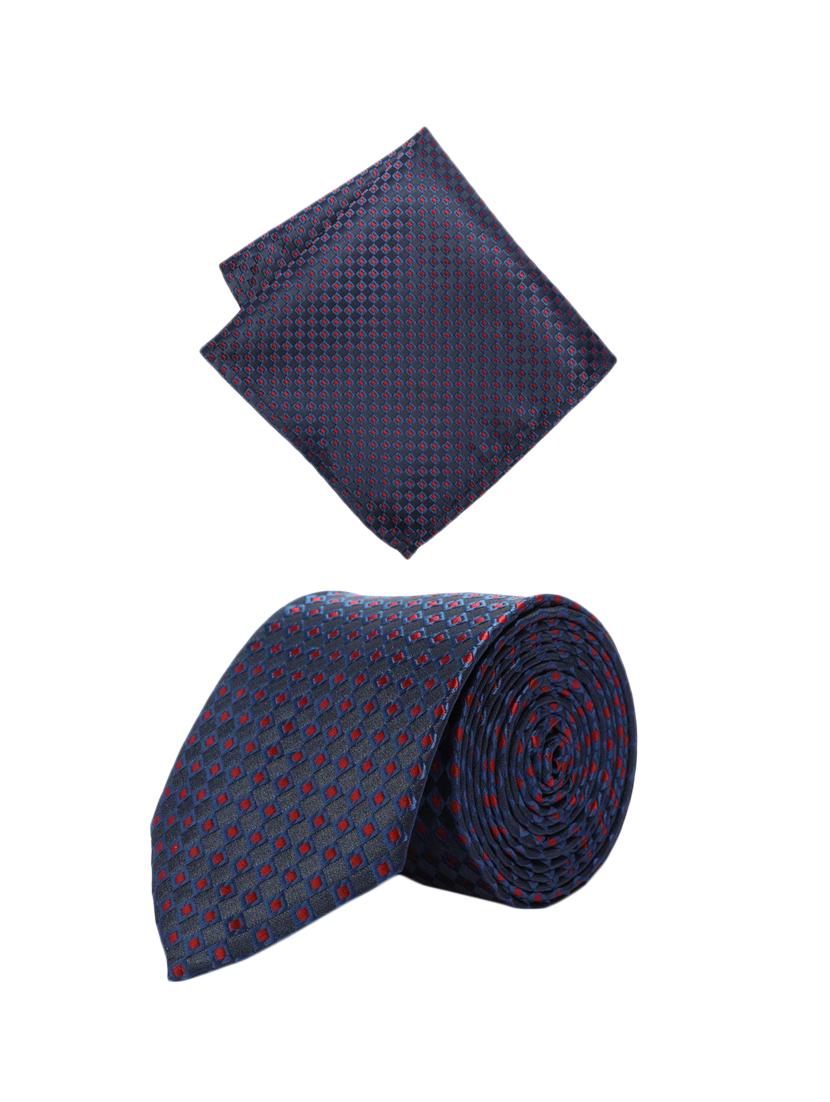 blue microfiber tie with pocket square - 15612117 - Zoom Image - 1