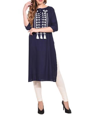 Embroidered straight kurta with tassels - 15612127 - Standard Image - 1