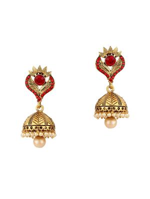 Red Gold Tone Jhumka - 15612442 - Standard Image - 1