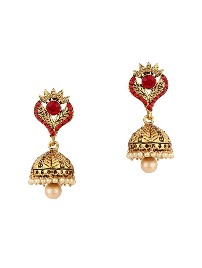 Red Gold Tone Jhumka - 15612442 - Zoom Image - 1