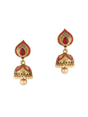 Red Gold Tone Jhumka - 15612445 - Standard Image - 1