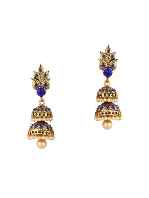 blue gold tone jhumka - 15612447 -  Standard Image - 0