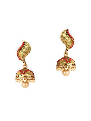 Red Gold Tone Jhumka - 15612449 - Standard Image - 1