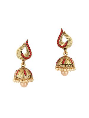 Red Gold Tone Jhumka - 15612453 - Standard Image - 1