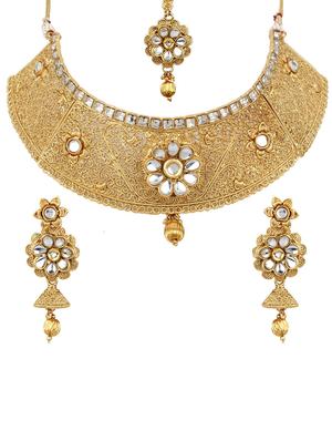 Gold Tone Necklace, Earrings & Maangteeka Set - 15612521 - Standard Image - 1