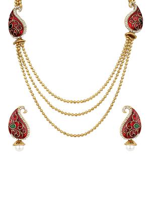 Red Gold Tone Necklace & Earrings Set - 15612536 - Standard Image - 1