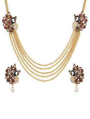 Multi Colored Gold Tone Necklace & Earrings Set - 15612540 - Standard Image - 1
