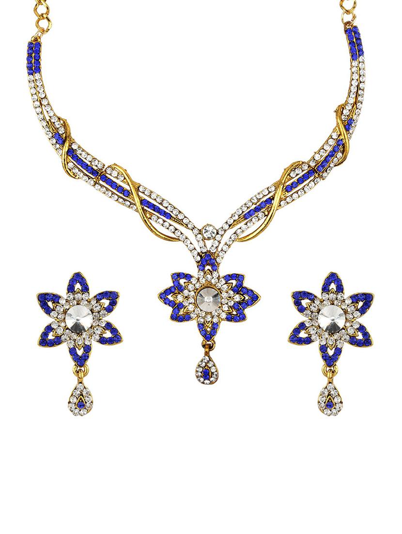 blue Gold Tone Necklace & Earrings Set - 15612545 - Zoom Image - 1