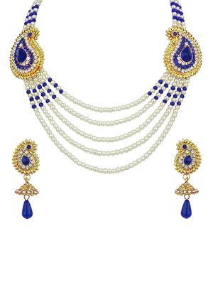 blue Gold Tone Necklace & Earrings Set - 15612546 - Standard Image - 1