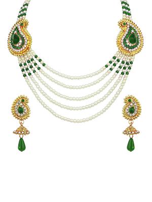 Green Gold Tone Necklace & Earrings Set - 15612548 - Standard Image - 1