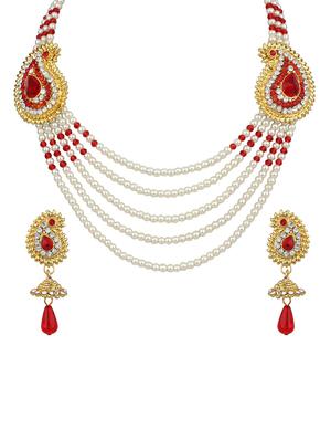 Red Gold Tone Necklace & Earrings Set - 15612554 - Standard Image - 1