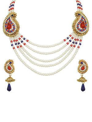 Multi Colored Gold Tone Necklace & Earrings Set - 15612555 - Standard Image - 1