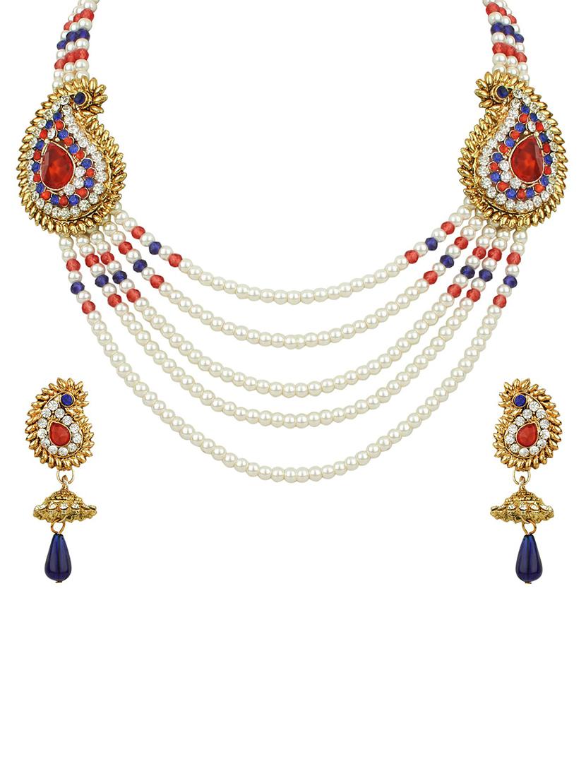 Multi Colored Gold Tone Necklace & Earrings Set - 15612555 - Zoom Image - 1