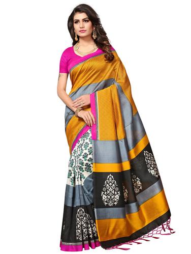 floral printed mysore silk saree with blouse - 15612819 - Very Small Image - 1