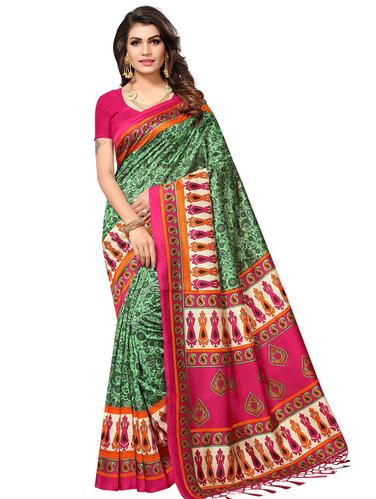 kalamkari printed mysore silk saree with blouse - 15612824 - Very Small Image - 1